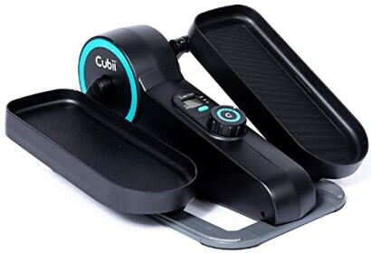 Compact under-desk elliptical machine with digital display.